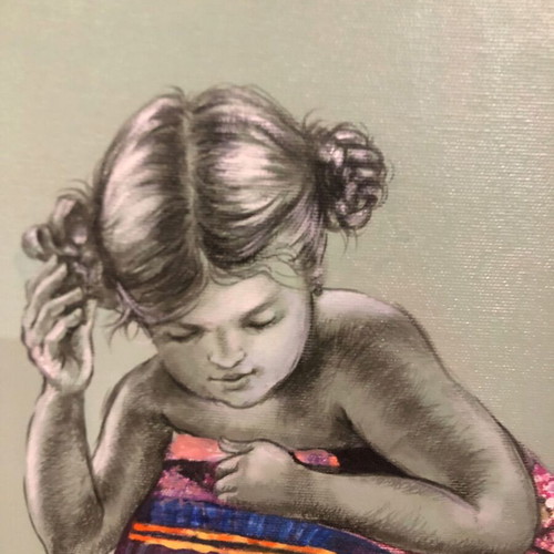 Doumis painting charcoal with acrylic children figures like new