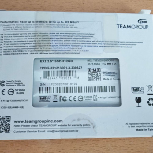 TeamGroup EX2 512GB 2.5" SSD SATA 6.0Gbps new, sealed