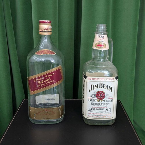 Collectible Johnnie Walker Red Label 2L and Jim Beam 1.75L bottles used