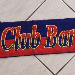 Barcelona scarf used, blue and garnet with fringes