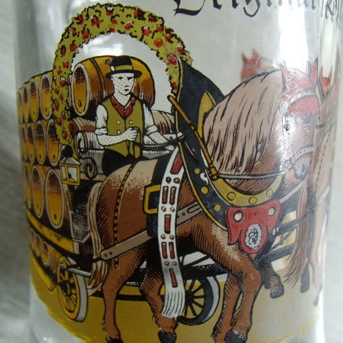 Set of 4 old glass beer steins with metal lids used