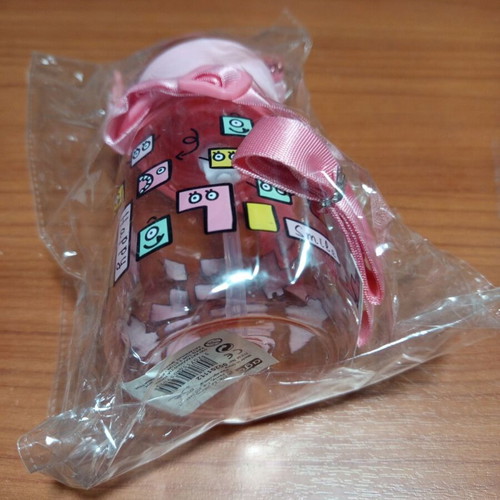 Pink kids water bottle with colorful emoticon designs