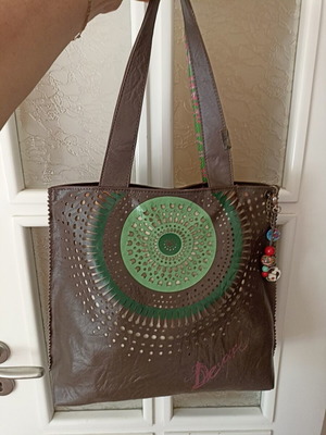 Desigual shoulder bag used, eco leather, brown and green