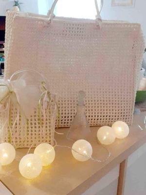 Baptism bag set like new, large straw bag and small pouch