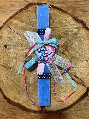 Handmade aromatic flat candle 29 x 3.5cm Stitch with wooden figure