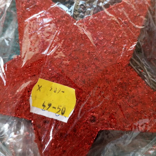 Wooden Christmas stars new, pack of 10, red and gold