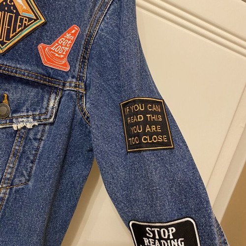 Bershka Denim jacket with patches, like new, size XS-S