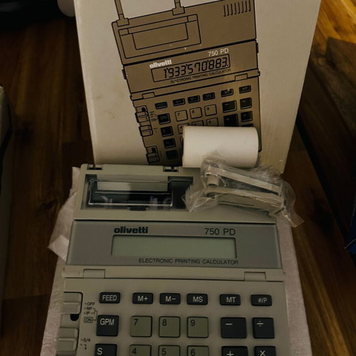 Olivetti 750 PD printing calculator new, Italian