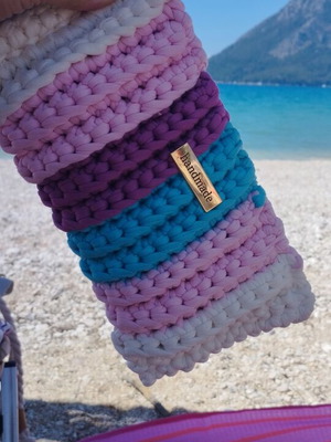 Handmade knitted wrist bag colorful, new