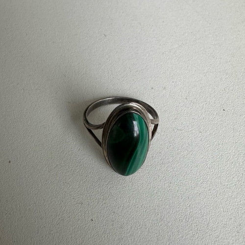 90s Boho Statement Ring with Green Malachite Stone, Like New