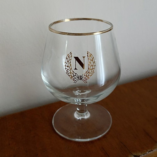 Vintage balloon cognac glasses set of 5 used with gold rim and monogram N