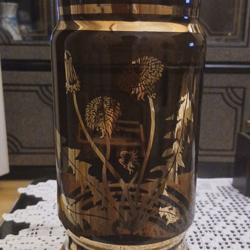 Vintage Bohemia vase with gold decoration, large 28cm