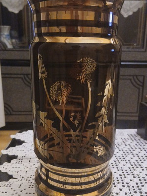 Vintage Bohemia vase with gold decoration, large 28cm