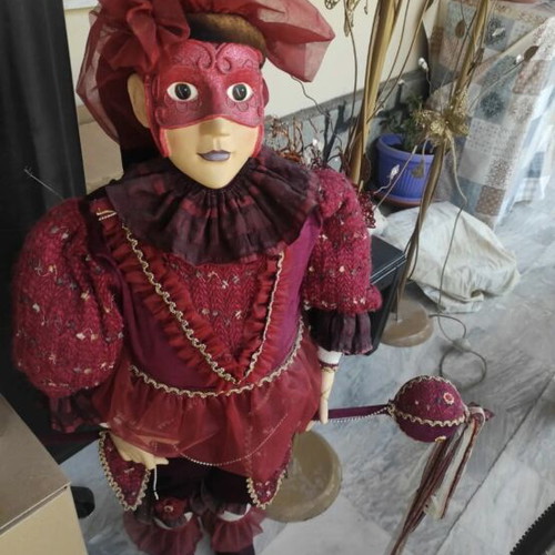 Harlequin Doll vintage used, Venetian Pierrot costume