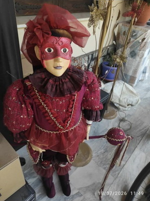 Harlequin Doll vintage used, Venetian Pierrot costume