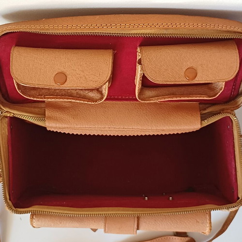 Vintage authentic leather shoulder bag hard case for camera