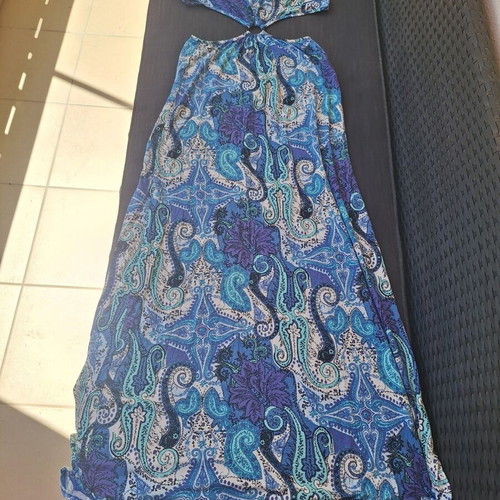 Maxi dress blue with opening, like new, cotton