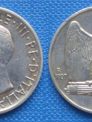Italy 5 Lire 1927 R silver coin almost uncirculated