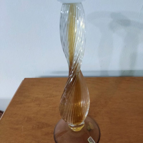 Evans Atelier crystal candlestick like new with yellow gold hue