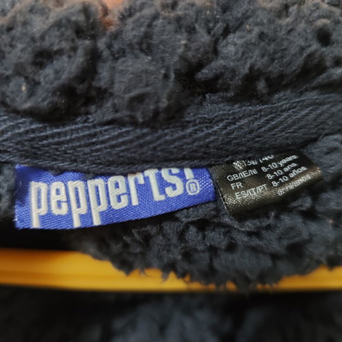 Boys' jacket like new, blue and grey with yellow zipper, hooded, warm lining