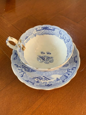 Φλυτζάνι με πιατάκι Hammersley blue willow αντίκα μεταχειρισμένο, Αγγλίας