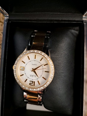 Watch new with rhinestones silver with gold plating