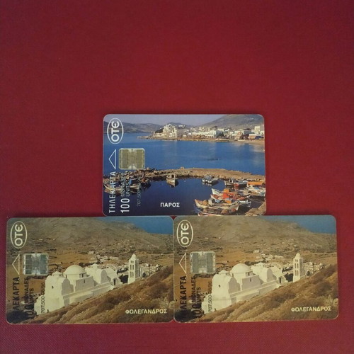 Phone cards used, pack of 3, 08/1996, Paros and Folegandros