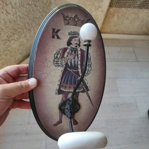 Vintage wooden and iron wall hook "King of solitaire" 1990, like new