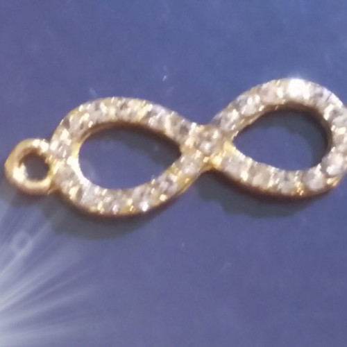 Infinity jewelry connector with rhinestones, gold tone