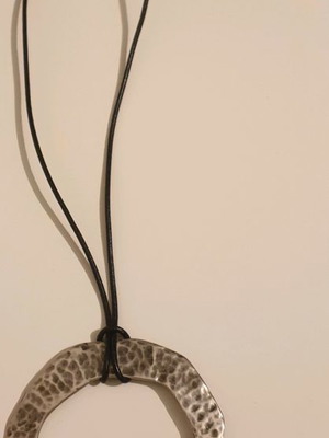 Handmade necklace with amethyst semi-precious stone and leather cord