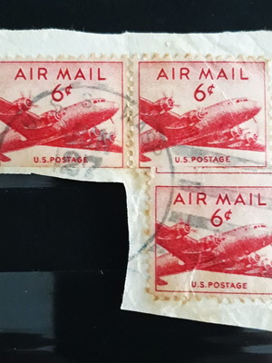 USA 1949, 6c, Air Mail US Postage, Washington, DC, Carmine red (3) stamps cut square