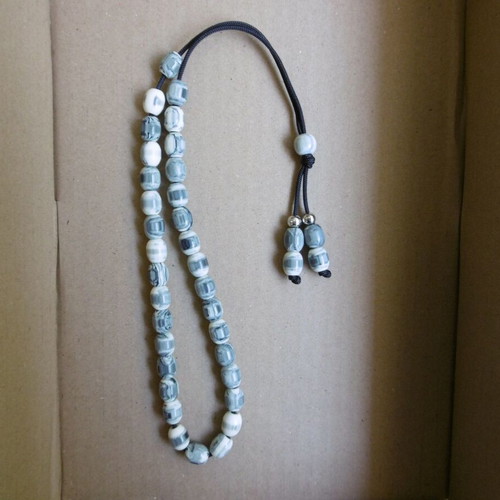 Handmade worry beads with 33+1+4 white-gray acrylic beads