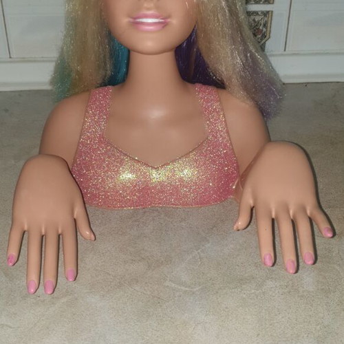 Barbie styling head doll with long blonde hair and nail care