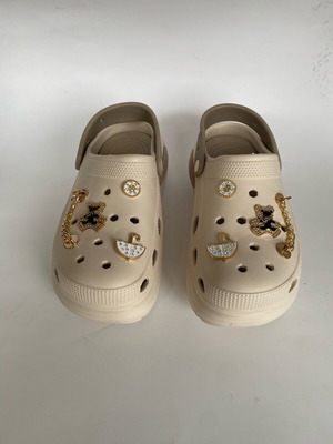 Women's slippers new, beige, with strap and decorative elements
