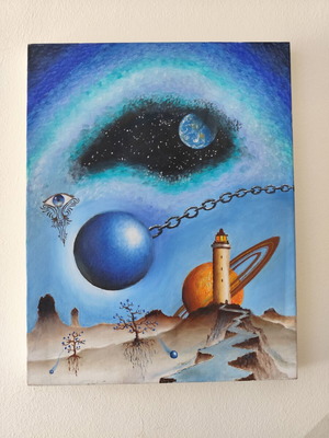 Art piece "Atermón Sýmpan" handmade oil on canvas