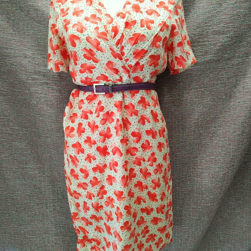 Silk dress used, handmade, size S, white and red