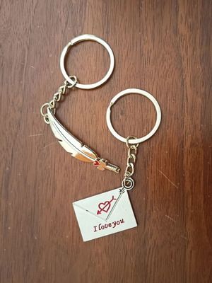 Keychain set for couples like new, silver color