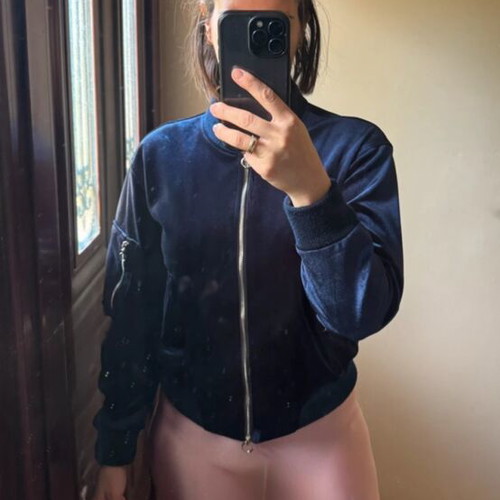Jacket used with velvet texture, blue, Pull & Bear, size M