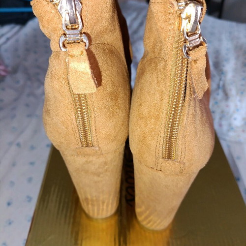 Tan Suede Ankle Boots with Open Toes like new