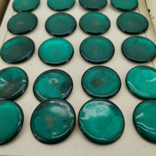 Green vintage celluloid buttons used, 1960s