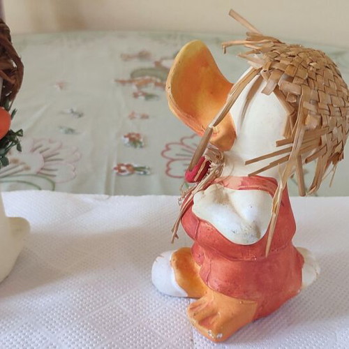 Vintage handmade decorative clay duck set, 15cm