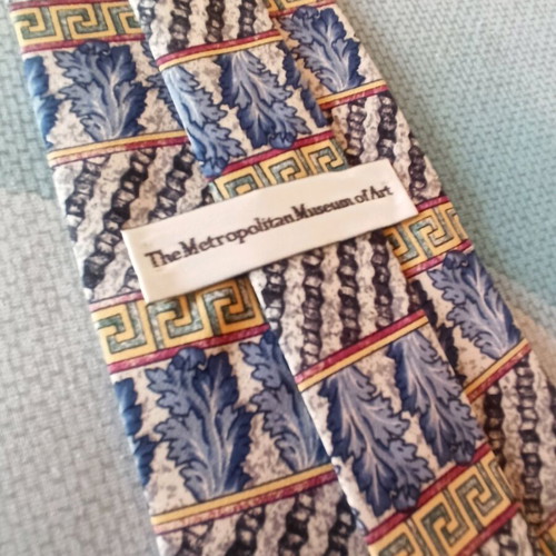 Silk collectible tie with ancient Greek pattern like new, yellow and turquoise