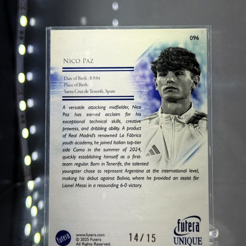 Nico Paz Futera numbered 14/15 like new