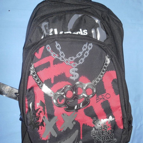 Decks Can't Be Silent Today school backpack new, black with red and gray design