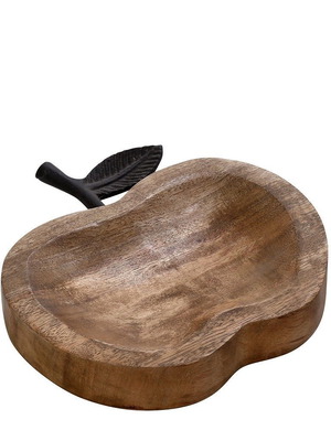 Wooden apple-shaped tray with black metal handle new