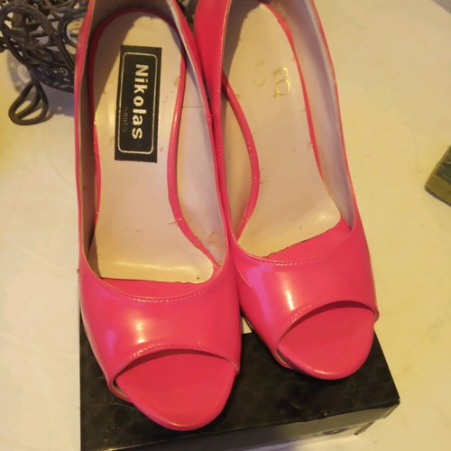 High-heeled shoes used, coral color, size 38
