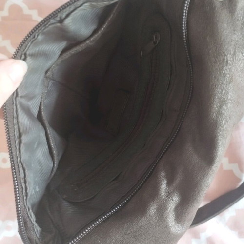 Brown suede crossbody bag used with multiple pockets