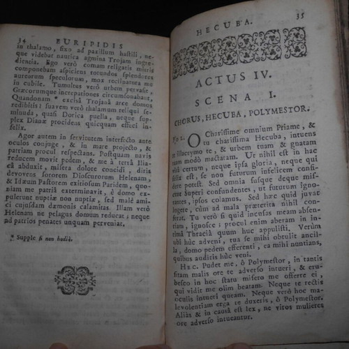 Euripides Ekavi Tragedy Book used, Greek and Latin, 18th century edition