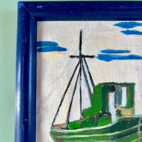 Painting with nautical theme in blue wooden frame