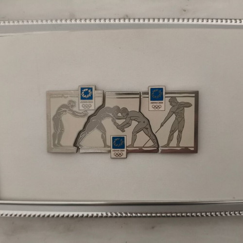 Athens 2004 Olympic pins set with ancient wrestlers, framed